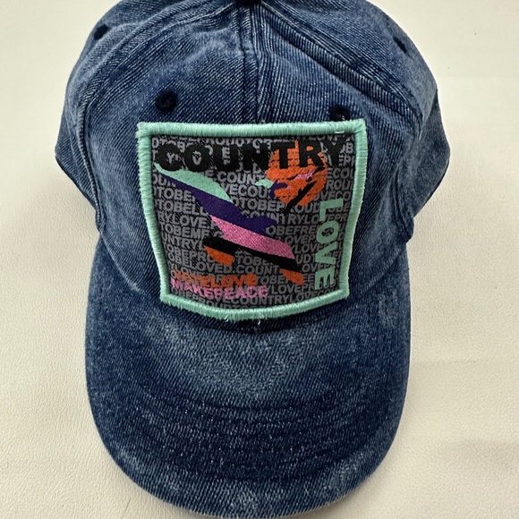 New Country Love Logo Graphic Denim Blue Adjustable Baseball Cap Hat One Size - Picture 1 of 6